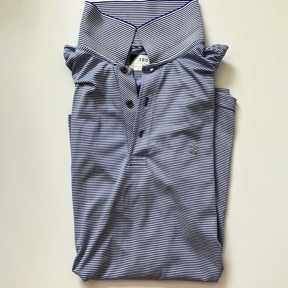 Men’s Izod golf polo blue striped size large